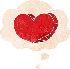cartoon love heart and thought bubble in retro textured style
