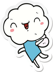 sticker of a cute cartoon cloud head creature
