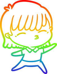 rainbow gradient line drawing cartoon woman