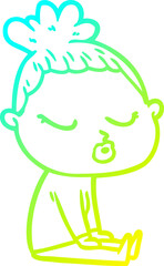 cold gradient line drawing cartoon calm woman