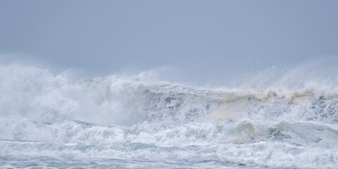 crashing waves off chapel Porth beach cornwall england uk 