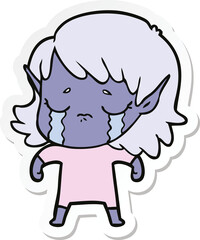 sticker of a cartoon crying elf girl