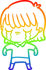 rainbow gradient line drawing cartoon woman crying