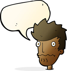 cartoon nervous man with speech bubble