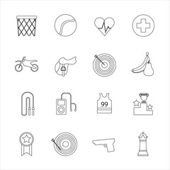 Fototapeta premium Collection of icons with different sports and healthy eating in outline design