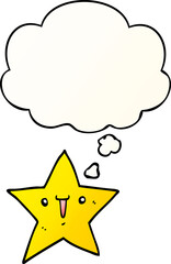 cute cartoon star and thought bubble in smooth gradient style