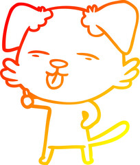 warm gradient line drawing cartoon dog sticking out tongue