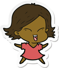 sticker of a happy cartoon girl