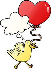 cartoon bird with heart balloon and thought bubble in smooth gradient style