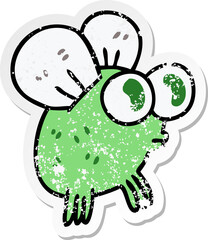 distressed sticker of a quirky hand drawn cartoon fly