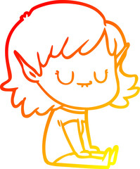 warm gradient line drawing happy cartoon elf girl