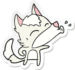 sticker of a howling wolf cartoon
