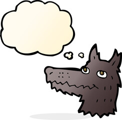 cartoon wolf head with thought bubble
