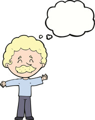 cartoon boy with mustache with thought bubble