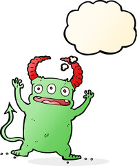 cartoon little devil with thought bubble