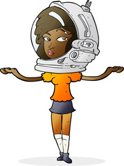 cartoon woman wearing space helmet