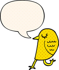 cartoon bird and speech bubble in comic book style