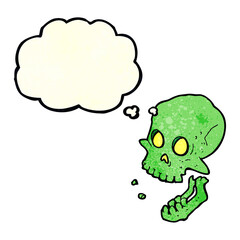 cartoon laughing skull with thought bubble
