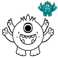 Coloring Pages for kids Education Cute monster cartoon vector icon illustration. monster holiday icon concept isolated