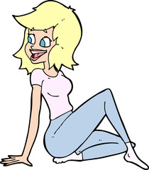 cartoon pretty woman looking happy