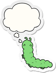 cartoon caterpillar and thought bubble as a printed sticker