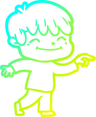 cold gradient line drawing cartoon happy boy