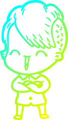 cold gradient line drawing cartoon happy hipster girl