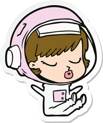 sticker of a cartoon pretty astronaut girl