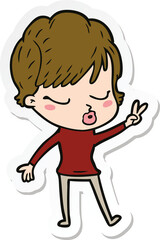 sticker of a cartoon woman with eyes shut