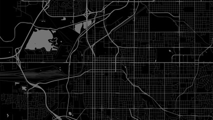 Background Lincoln map, Nebraska, black city poster. Vector map with roads and water. Widescreen proportion, flat design roadmap.