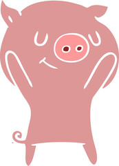 happy flat color style cartoon pig