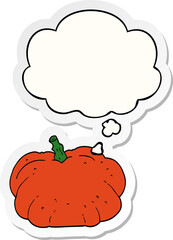 cartoon pumpkin and thought bubble as a printed sticker