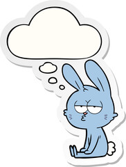 cute cartoon rabbit and thought bubble as a printed sticker