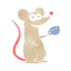 retro cartoon mouse with cup of tea