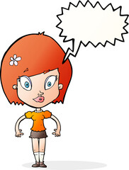 cartoon pretty woman with speech bubble