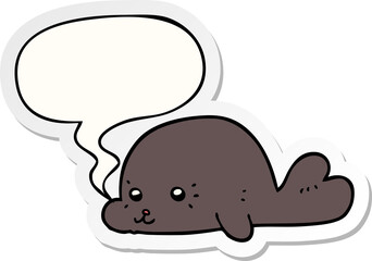 cartoon baby seal and speech bubble sticker