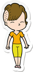 Fototapeta premium sticker of a cartoon squinting girl