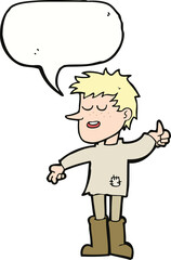 cartoon poor boy with positive attitude with speech bubble