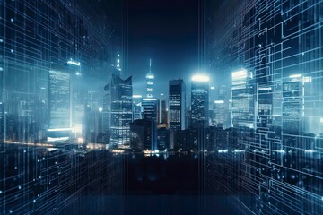 Fototapeta na wymiar Future-Ready The Technological Skyline of a Smart City, Digital City, Futurestic City of New Era. Generative AI