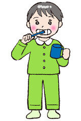 歯磨きする小学生男子