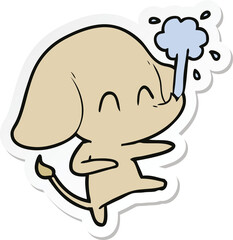 sticker of a cute cartoon elephant spouting water