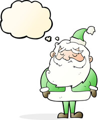 cartoon santa claus with thought bubble