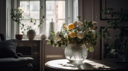 Flowers in interior. Illustration Generative AI