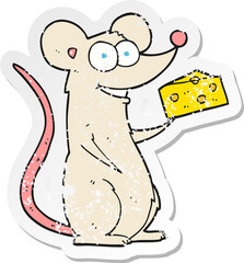 retro distressed sticker of a cartoon mouse with cheese