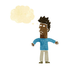 cartoon confused man with thought bubble