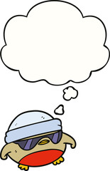 cartoon cool christmas robin and thought bubble