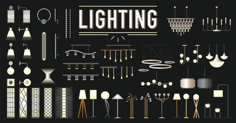Lighting Lamp Vector Set for Architectural Drawings such as Plans and Elevations.
