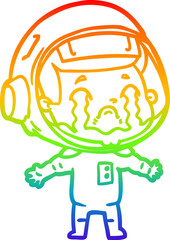rainbow gradient line drawing cartoon crying astronaut