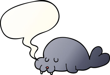 cartoon walrus and speech bubble in smooth gradient style