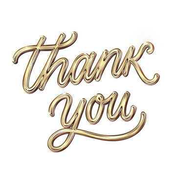 Thank you - hand written 3D effect golden lettering. Modern shiny sparkles texture calligraphy.